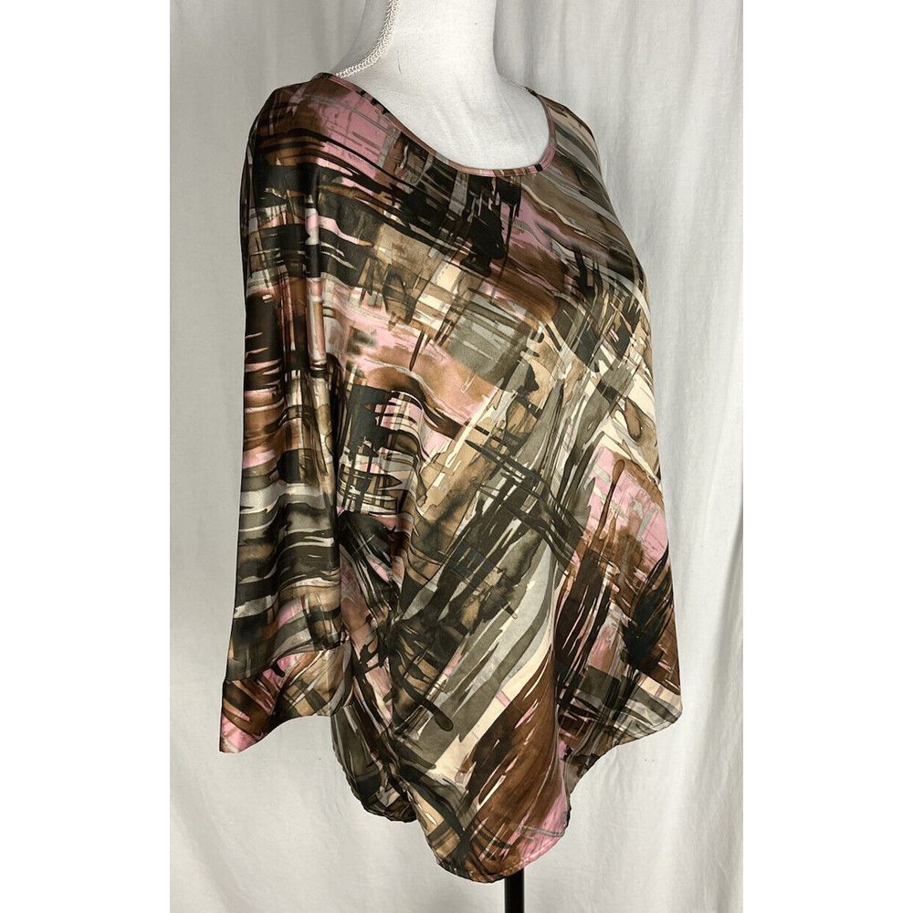 Chicos Size 0 Satin Blouse Dolman 3/4 Sleeves Boatneck Top - Picture 2 of 6